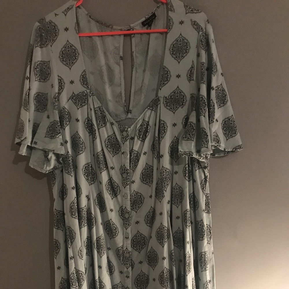 Blue and gray button up dress
